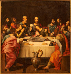 VALENCIA, SPAIN - FEBRUAR 14, 2022: The painting  of Last Supper in the Cathedral - Basilica of the...