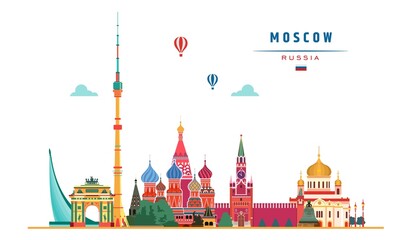 Moscow historical landmarks vector illustration.