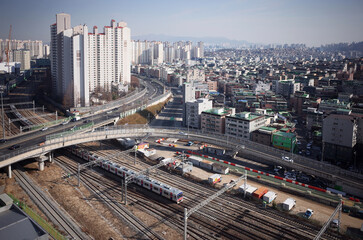 Fototapeta na wymiar Railroad in Seoul, South Korea.