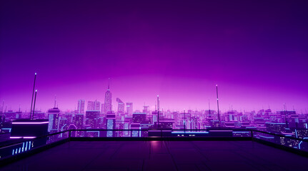 Rooftop view in metaverse city, 3d render