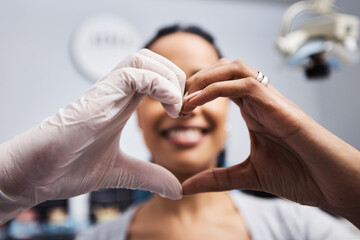 We love to see you smile just like you do. Cropped shot of a dentist and patient making a heart...