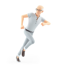 3d senior man running and looking back