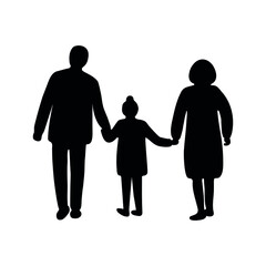 Family walking. Father, mother and daughter. Vector illustration. Silhouette