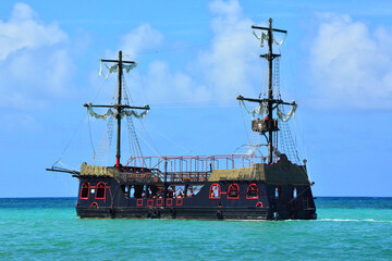 Punta Cana, Dominican Republic - Pirate ship for tourists at Caribbean coast