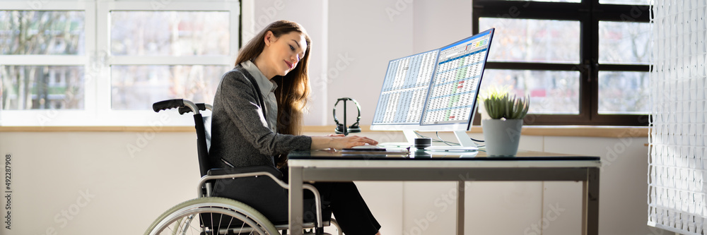 Poster business data analyst working with spreadsheet