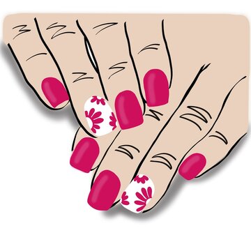 Manicura con u&ntilde;as fucsias y flores