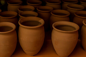 clay pots on a market stall