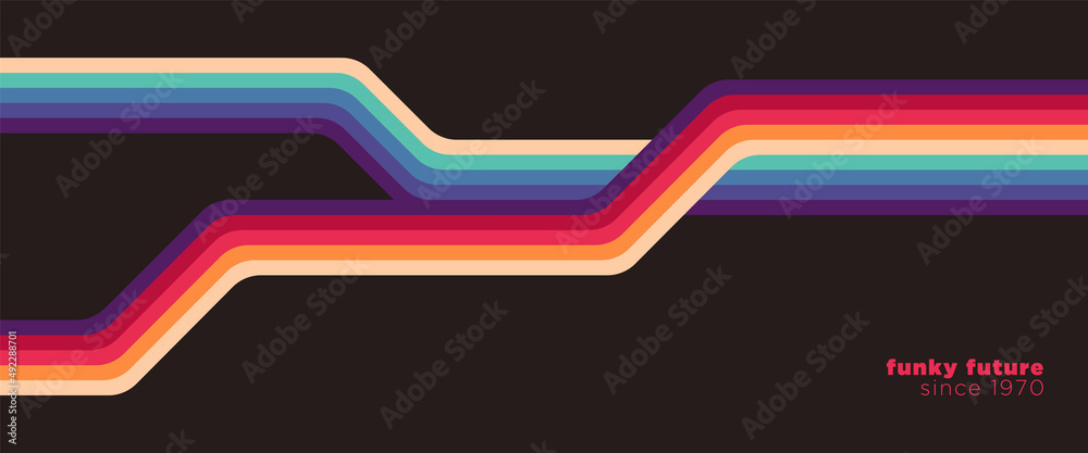 Poster futuristic background in simple retro style design with colorful lines. vector illustration.