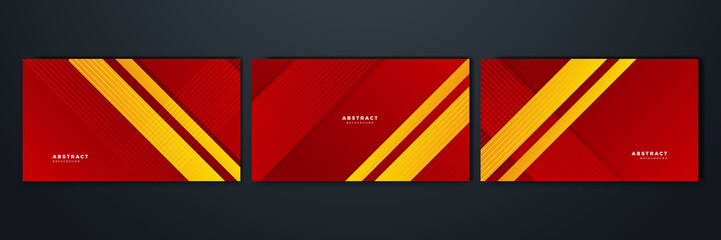 Fototapeta premium Red background with orange and yellow color composition in abstract. Abstract backgrounds with a combination of lines and circle dots can be used for your ad banners, sale banner template, and more