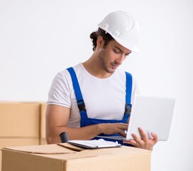 Young male professional mover doing home relocation