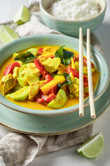 Hot yellow curry with kaffir leaves, coconut milk and chicken