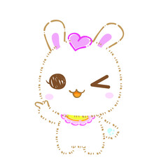 Cute cartoon rabbits, Kawaii bunny set vector clip art illustration.