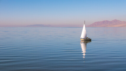 A small sailboat on the Great Salt Lake near Salt Lake City