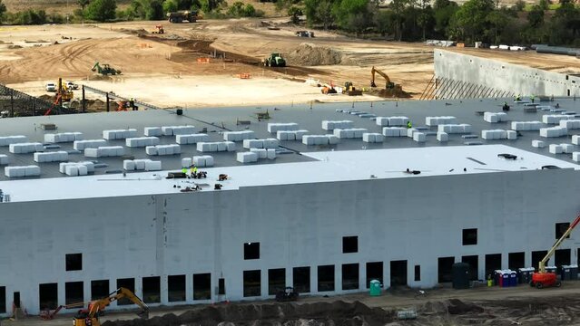 Aerial video distribution warehouse construction 4k 7x zoom