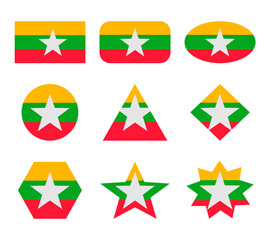 burma set of flags with geometric shapes