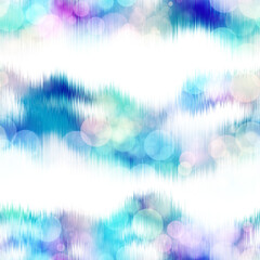 Seamless seventies tie dye stripe bokeh texture. Hippie summer wavy striped repeat background with ink dyed effect.