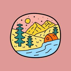 Nature mountain camp trees wildlife design for sticker, t-shirt, badge, etc