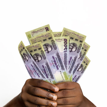 Black hands holding 3D rendered Bangladesh taka notes. closeup of Hands holding Bangladesh currency bank notes