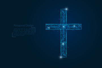 Abstract isolated image christian cross. Polygonal low poly style illustration looks like stars in the blask night sky in spase or flying glass shards. © Katsiaryna