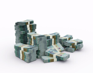 Stack of Kuwaiti dinar notes. 3D rendering of bundles of banknotes