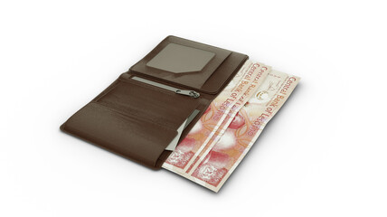 3D rendering of Lesotho loti notes in wallet