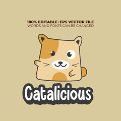 logo cartoon cat wave hand with editable text