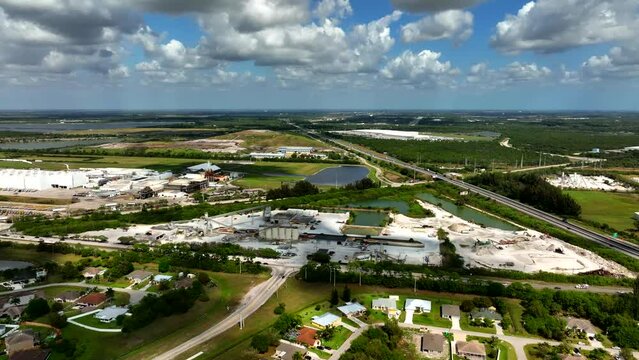 Aerial drone video CEMEX factory plant West Ft Pierce Florida USA