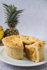 Pineapple Pie on white plate with white background