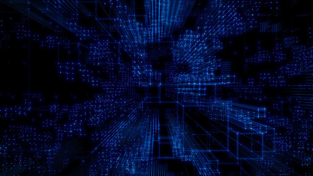 Futuristic, High Tech, Blue Background, with Network Lines. Digital Connectivity Concept. 3D Render