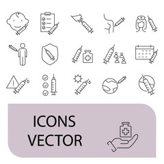 Vaccination icons set . Vaccination pack symbol vector elements for infographic web