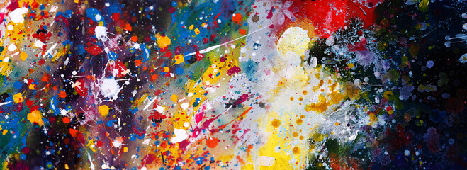 Hand draw painting abstract art panorama background colors texture design illustration..