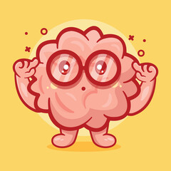 genius brain character mascot with think gesture isolated cartoon in flat style design 
