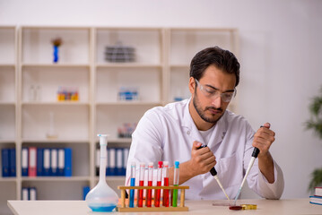 Young male chemist working at the lab