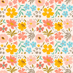 Japanese Cute Pastel Flower Vector Seamless Pattern