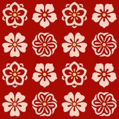 Japanese Flower Motif Vector Seamless Pattern