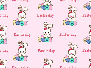 Rabbit cartoon character seamless pattern on pink background.Pixel style , Easter day