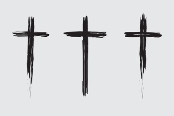 Cross icons set. Decorated crosses signs or symbols. Vector