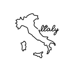 Italy outline map with the handwritten country name. Continuous line drawing of patriotic home sign. A love for a small homeland. T-shirt print idea. Vector illustration.
