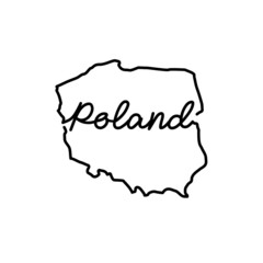 Poland outline map with the handwritten country name. Continuous line drawing of patriotic home sign. A love for a small homeland. T-shirt print idea. Vector illustration.