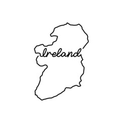 Ireland outline map with the handwritten country name. Continuous line drawing of patriotic home sign. A love for a small homeland. T-shirt print idea. Vector illustration.