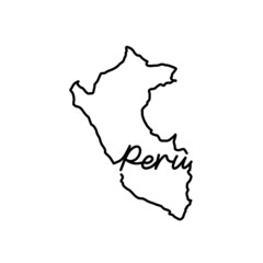 Peru outline map with the handwritten country name. Continuous line drawing of patriotic home sign. A love for a small homeland. T-shirt print idea. Vector illustration.