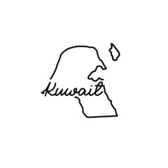 Kuwait outline map with the handwritten country name. Continuous line drawing of patriotic home sign. A love for a small homeland. T-shirt print idea. Vector illustration.