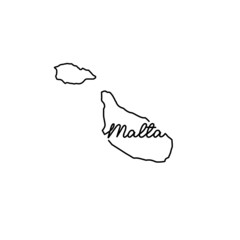 Malta outline map with the handwritten country name. Continuous line drawing of patriotic home sign. A love for a small homeland. T-shirt print idea. Vector illustration.