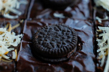 Closeup of biscuits with melted chocolate