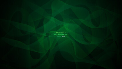 Dark green background with abstract dynamic wave. Vector illustration