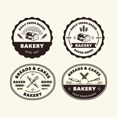 Fototapeta premium Set Hand Drawn Vintage Bakery Shop Logo Label