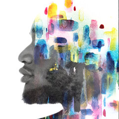 Paintography. Colorful painting combined with a black and white portrait