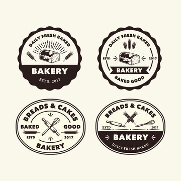 Set Hand Drawn Vintage Bakery Shop Logo Label