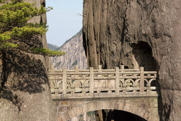 Landscape of Huangshan (Yellow Mountain). UNESCO World Heritage Site. Located in Huangshan, Anhui, China, angles bridge.