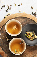 Asian tea set on light background.